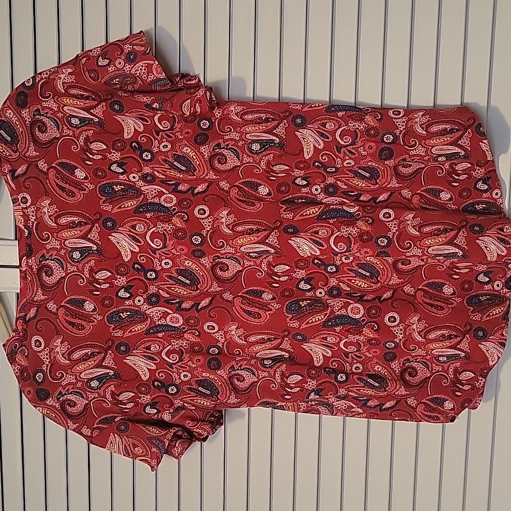 LOFT Red Paisley Short Ruffled Sleeve Top - Picture 2 of 6